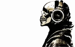A Skull Adorned With Headset, Showing Technology Is Here To Stay Wallpaper
