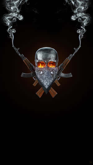 A Skull With Guns And Smoke Coming Out Of It Wallpaper