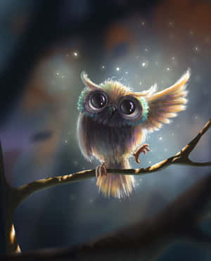 A Small Owl Sitting On A Branch In The Forest Wallpaper