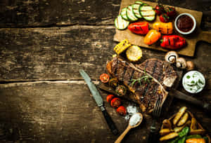 A Steak On A Wooden Cutting Board Wallpaper