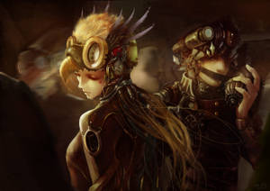 A Steampunk Couple In The City Wallpaper