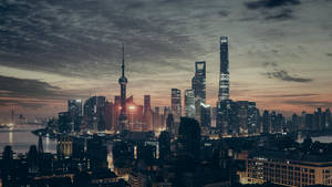 A Stunning Shot Of Shanghai City With A Blade Runner Theme. Wallpaper