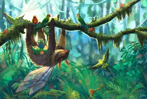 A Stunning Winged Sloth In The Jungle Wallpaper