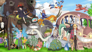 A Surrealistic And Creative Desktop Background Featuring Studio Ghibli's Most Beloved Characters Wallpaper