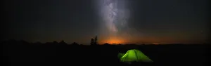 A Tent Is Lit Up Under The Milky Wallpaper