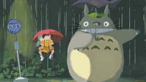 A Totoro And A Girl Standing In The Rain Wallpaper