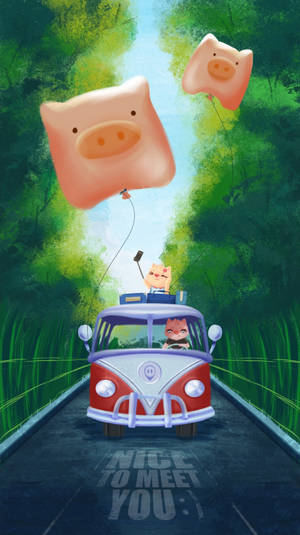 A Van And Pigs On A Rural Road Wallpaper