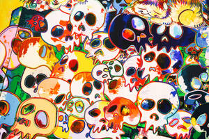 A Vibrant Showcase Of Takashi Murakami's Iconic Skull Artwork In 4k Resolution. Wallpaper