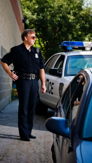 A Vigilant Police Officer Prepared To Take Action Wallpaper