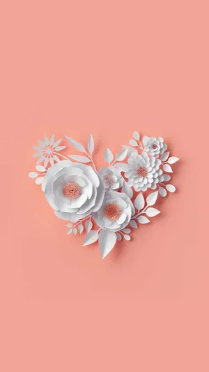 A White Paper Heart With Flowers On A Pink Background Wallpaper