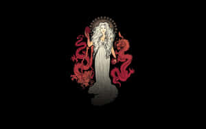 A White Woman In A Dress With Dragons Wallpaper