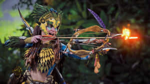 A Woman In A Costume Is Holding A Bow And Arrow Wallpaper