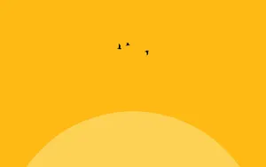 A Yellow Background With A Few Birds Flying In The Sky Wallpaper