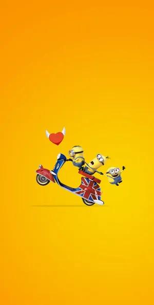 A Yellow Background With A Group Of Cartoon Characters Riding A Scooter Wallpaper