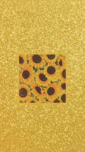 A Yellow Glittery Background With Sunflowers On It Wallpaper