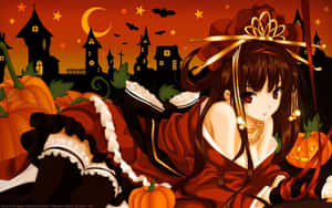 A Young Girl In A Spooky Halloween Outfit Wallpaper