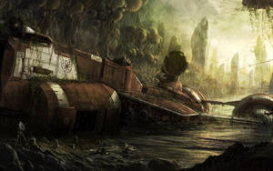 Abandoned Star Wars Cruiser In Jungle Landscape Wallpaper