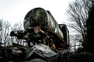 Abandoned Train Among Rocks Wallpaper