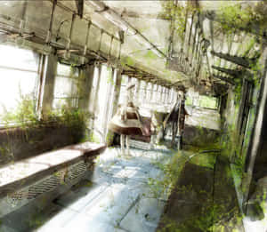 Abandoned Train Carriagewith Nature Overgrowth Wallpaper