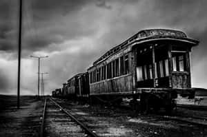 Abandoned Trainin Blackand White Wallpaper