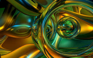 Abstract Golden Green Swirls Wallpaper