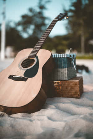 Acoustic Guitar Beach Serenade Wallpaper