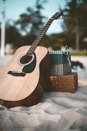 Acoustic Guitar Beach Serenade Wallpaper