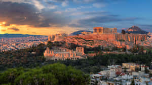 Acropolis Surrounded By Trees At The Base Wallpaper
