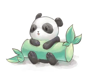 Adorable Cartoon Panda Resting On A Bamboo Log Wallpaper