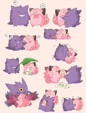 Adorable Clefairy And Gengar Art Wallpaper