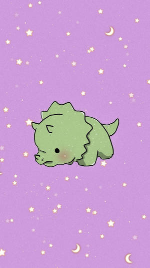 Adorable Green Dino Kawaii Iphone Wallpaper Wallpaper