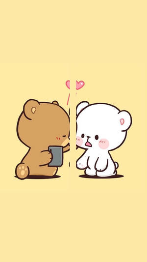Adorable Milk And Mocha Bears Warming Hearts On A Vibrant Yellow Background Wallpaper