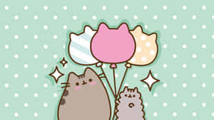 Adorable Pusheen Stuffs Its Face With Delicious Kawaii Treats Wallpaper