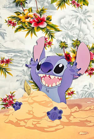 Adorable Stitch Enjoying Tropical Beach Wallpaper