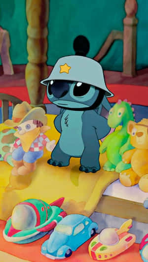 Adorable Stitch Wearing Hat Wallpaper