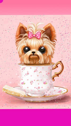 Adorable Teacup Yorkie Sitting And Looking Up Wallpaper