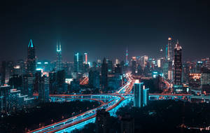 Aerial City Night Bridge Wallpaper