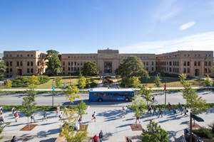 Aerial View Of The Iconic Strong Hall At The University Of Kansas Wallpaper