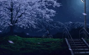 Aesthetic Anime Boy Purple Scenery Wallpaper
