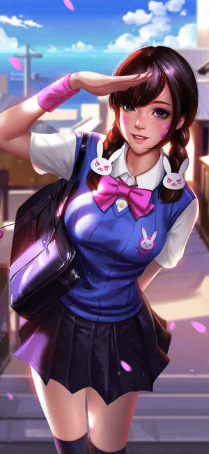 Aesthetic Anime D.va School Uniform Phone Wallpaper