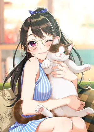 Aesthetic Anime Girl With Cat Wallpaper