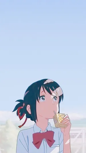 Aesthetic Anime Mitsuha Looking Up Phone Wallpaper