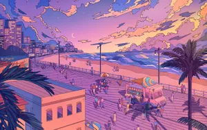 Aesthetic Beach Illustration Wallpaper