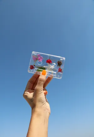 Aesthetic Blue Sky Floral Cassette Tape Wallpaper