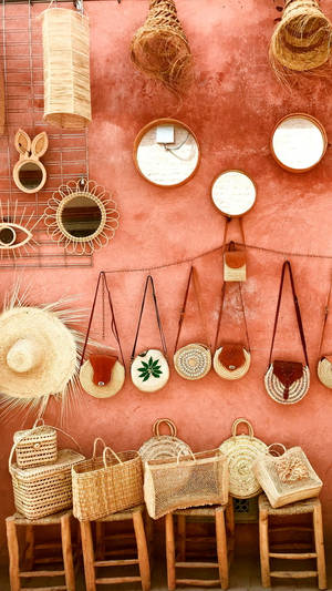 Aesthetic Boho Wicker Bags Wallpaper