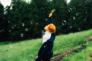 Aesthetic Bts Jimin Enjoying Bubbles Wallpaper