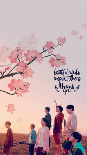 Aesthetic Bts Together Under Sakura Wallpaper