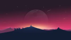 Aesthetic Computer 4k Red Sky Big Moon Wallpaper