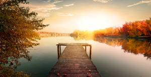 Aesthetic Fall Lake Dock Wallpaper