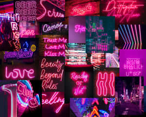 Aesthetic Grunge Neon Signs Collage Art Wallpaper